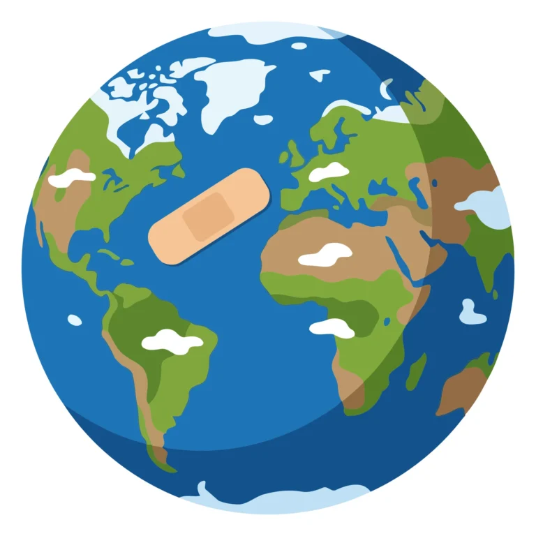 Global Earth with Medical Bandage Sticker Illustration