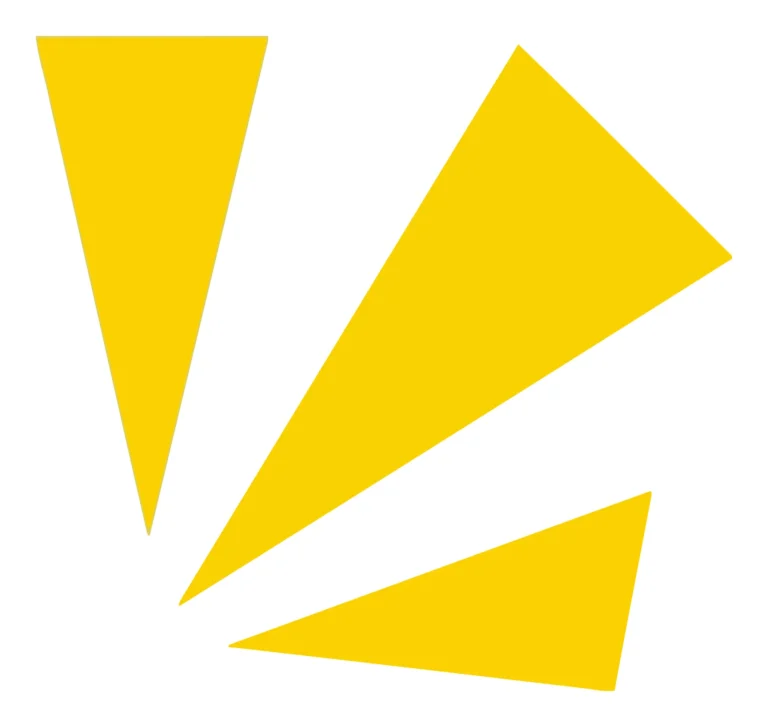 A minimalist vector illustration of three yellow geometric triangles arranged abstractly