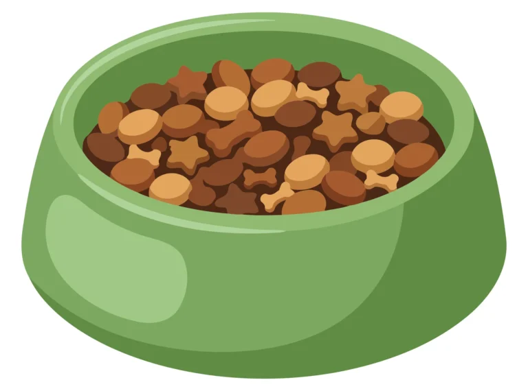 Vector illustration of pet food bowl with mixed kibble
