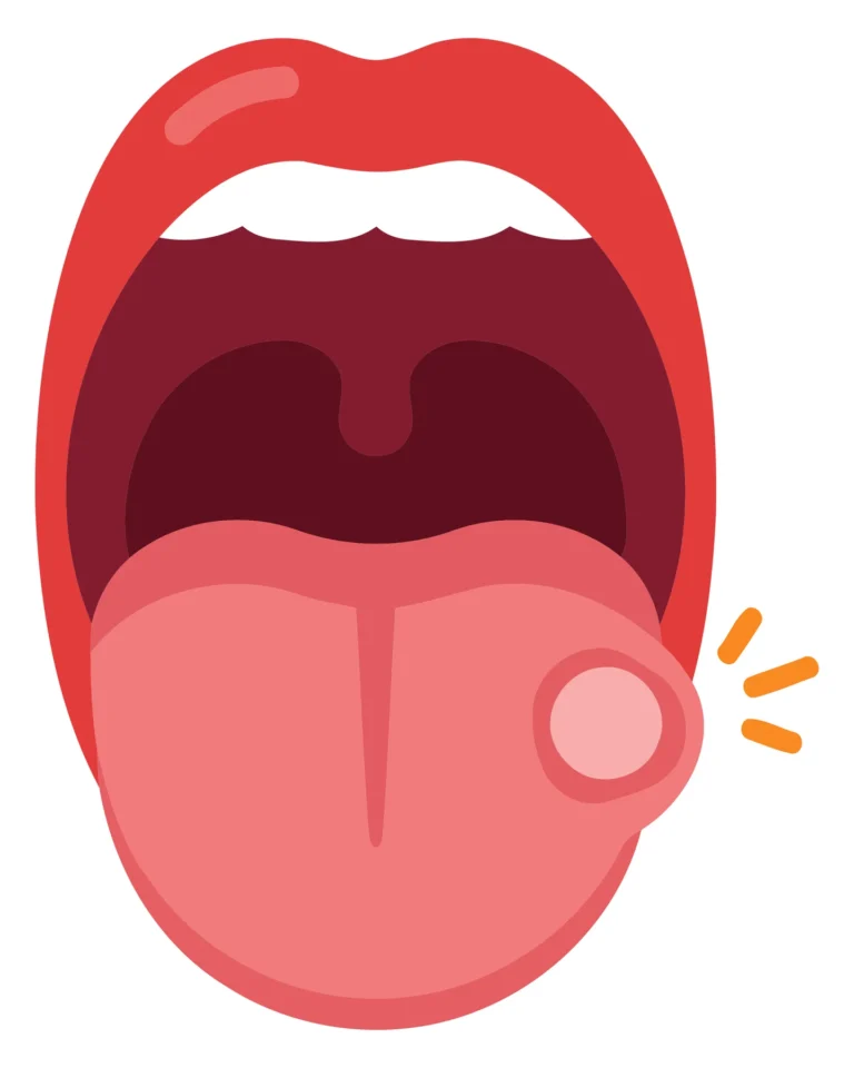 A stylized tongue icon with a speech bubble and exaggerated tongue movement