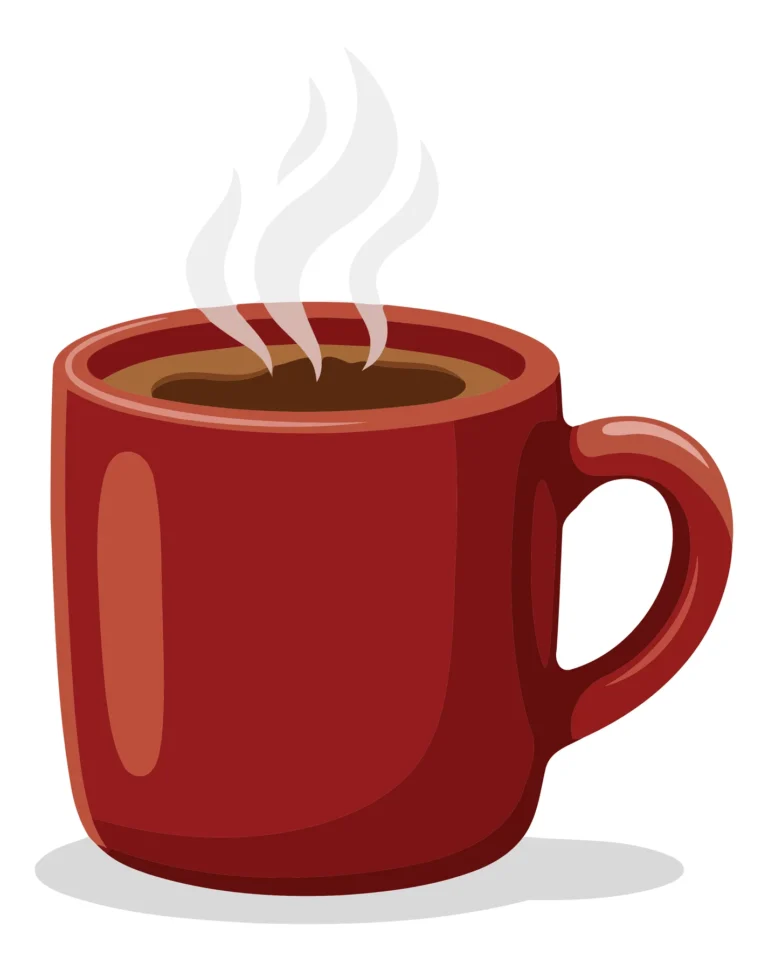 A red coffee mug with steam rising from it, illustrated in a clean, stylized vector design.