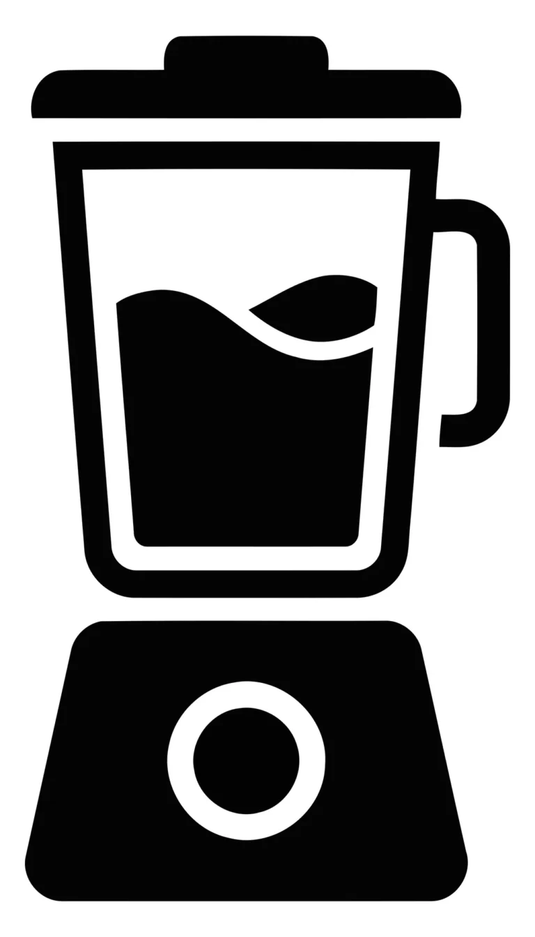 A minimalist black and white vector illustration of a blender with blended liquid inside