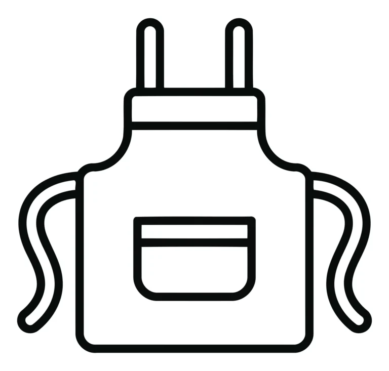 Minimalist icon of a kitchen apron with plug connectors on the back