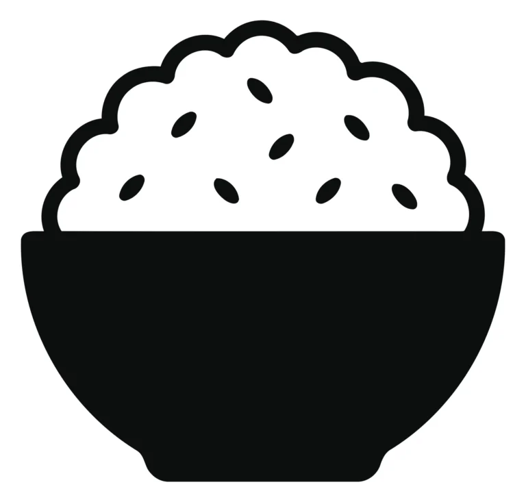A simple black bowl filled with steamed rice and visible grain details