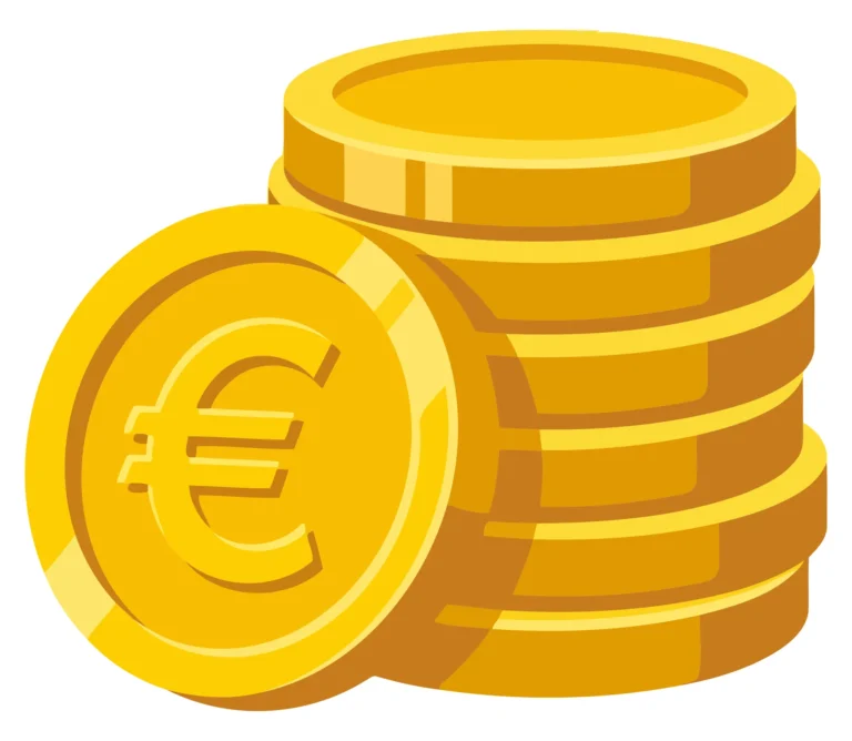 A golden euro banknotes stack with an open euro coin illustration