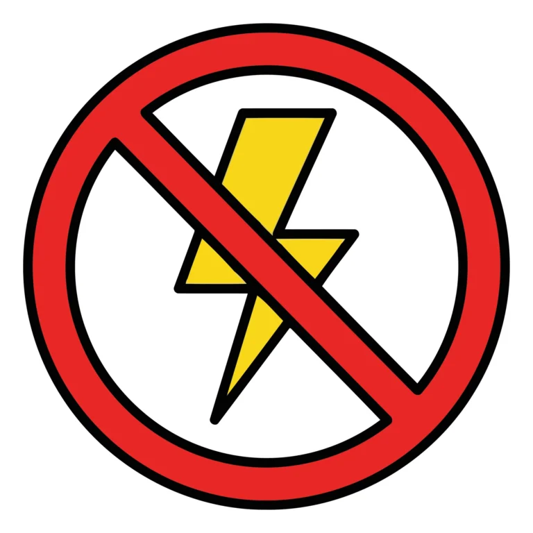 A red prohibition symbol with a crossed-out yellow lightning bolt