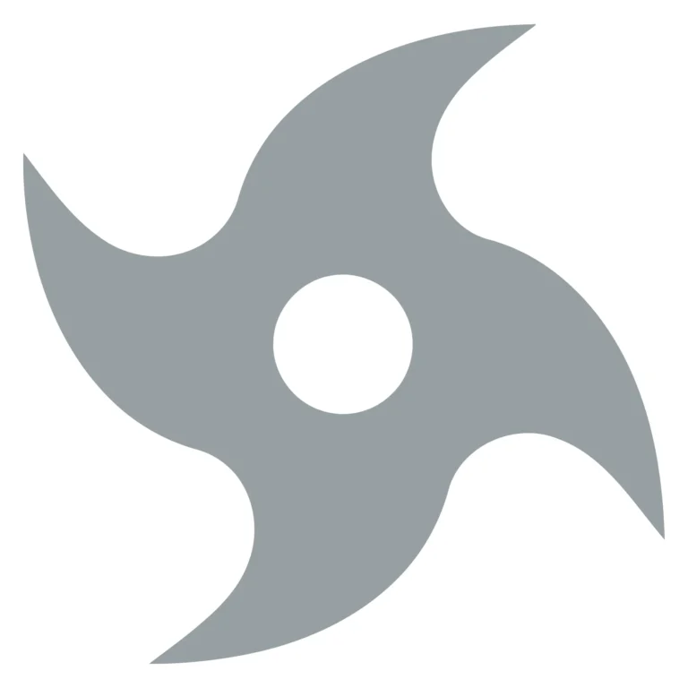A minimalist triskelion icon with three curved arms and a central circle in a clean design style