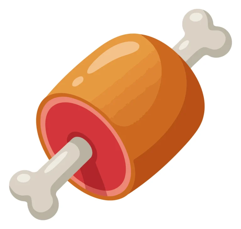 A stylized roast beef bone with a cut-out slice of meat in an illustration style