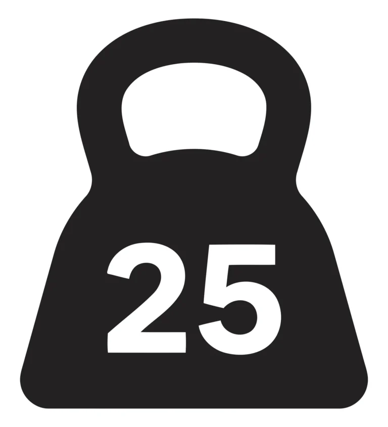 A black vector weight plate with a 25 kilogram marking for gym use