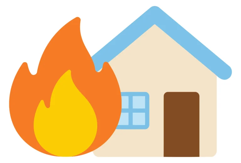 A house engulfed in flames with bright orange and yellow fire colors in a simple vector illustration