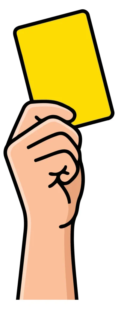 Hand holding a yellow referee card in a stylized illustration A hand holding a yellow referee card in a simple line illustration