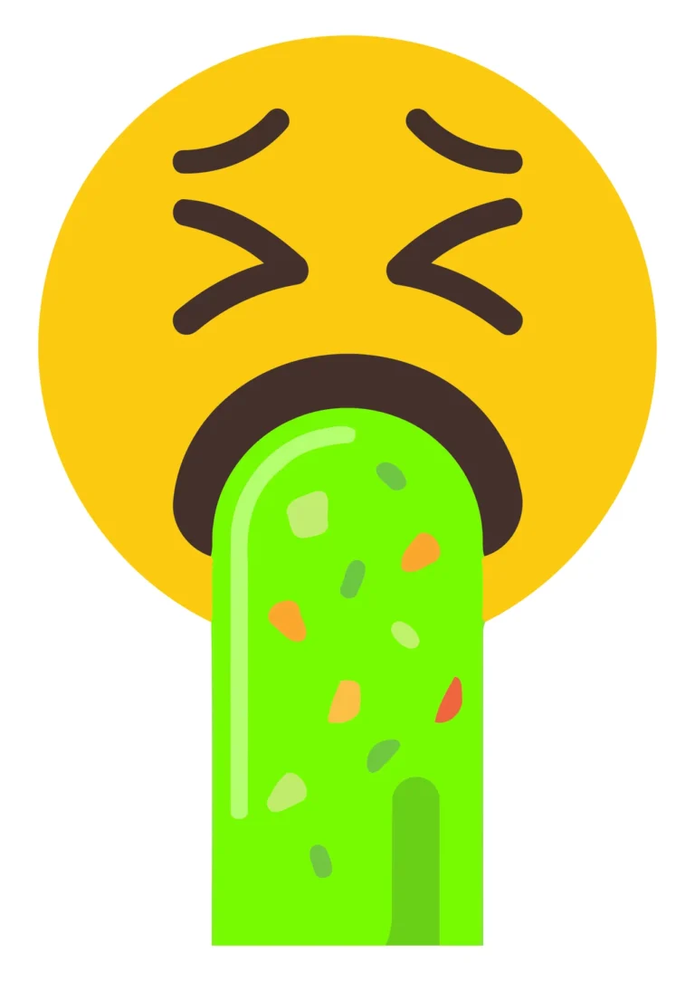 A cartoon face with a green tongue sticking out and red specks, showing exaggerated frustration