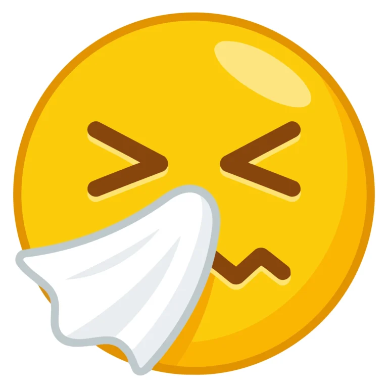 A tired emoji face holding a tissue to its mouth