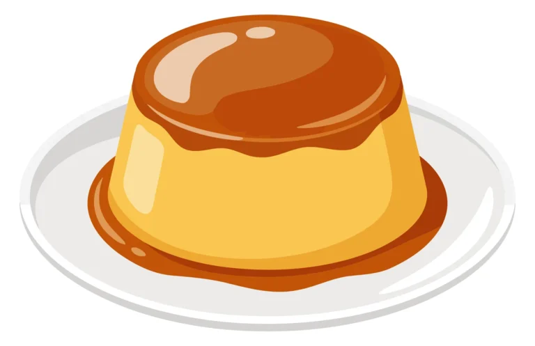 A cupcake with caramel drizzle on a white plate in an illustration style