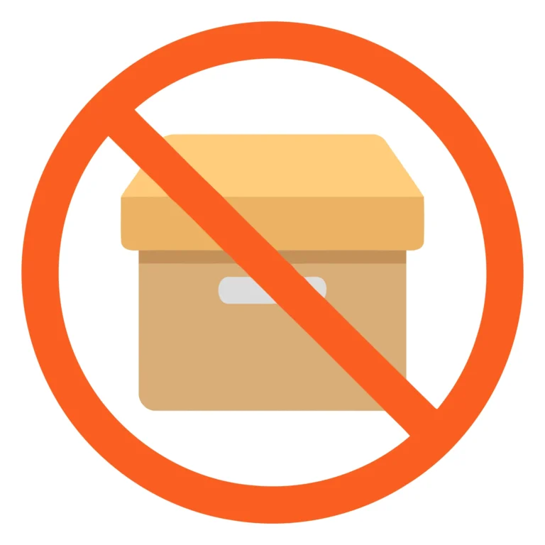 Orange prohibition symbol crossed over a delivery box icon