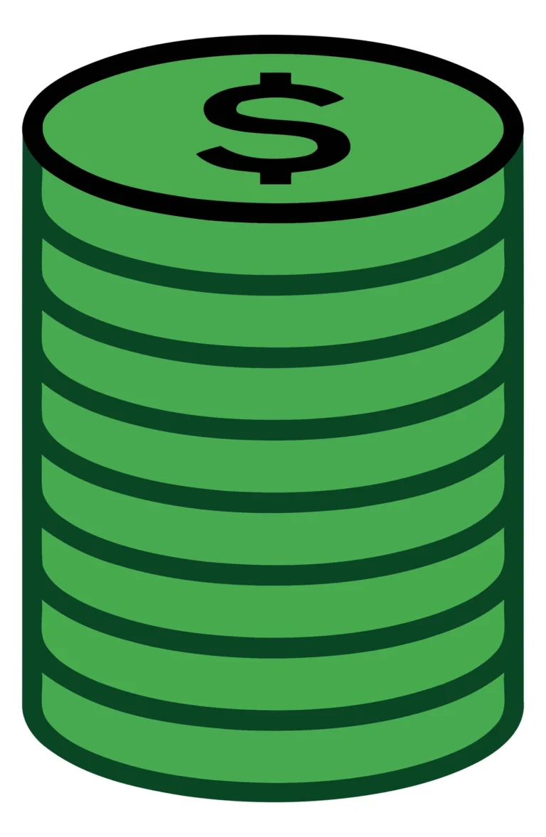 A green abstract stack of dollar signs in a cylindrical shape