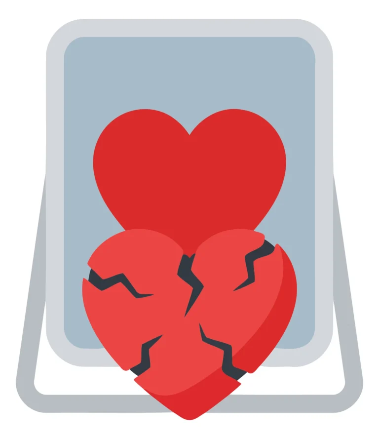 A red heart with a cracked pattern symbolizing emotional breakup