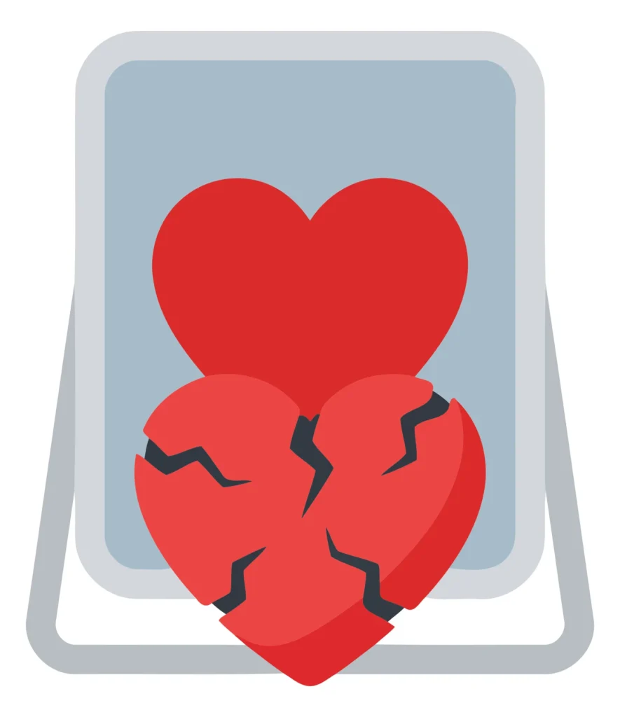 A red heart with a cracked pattern symbolizing emotional breakup