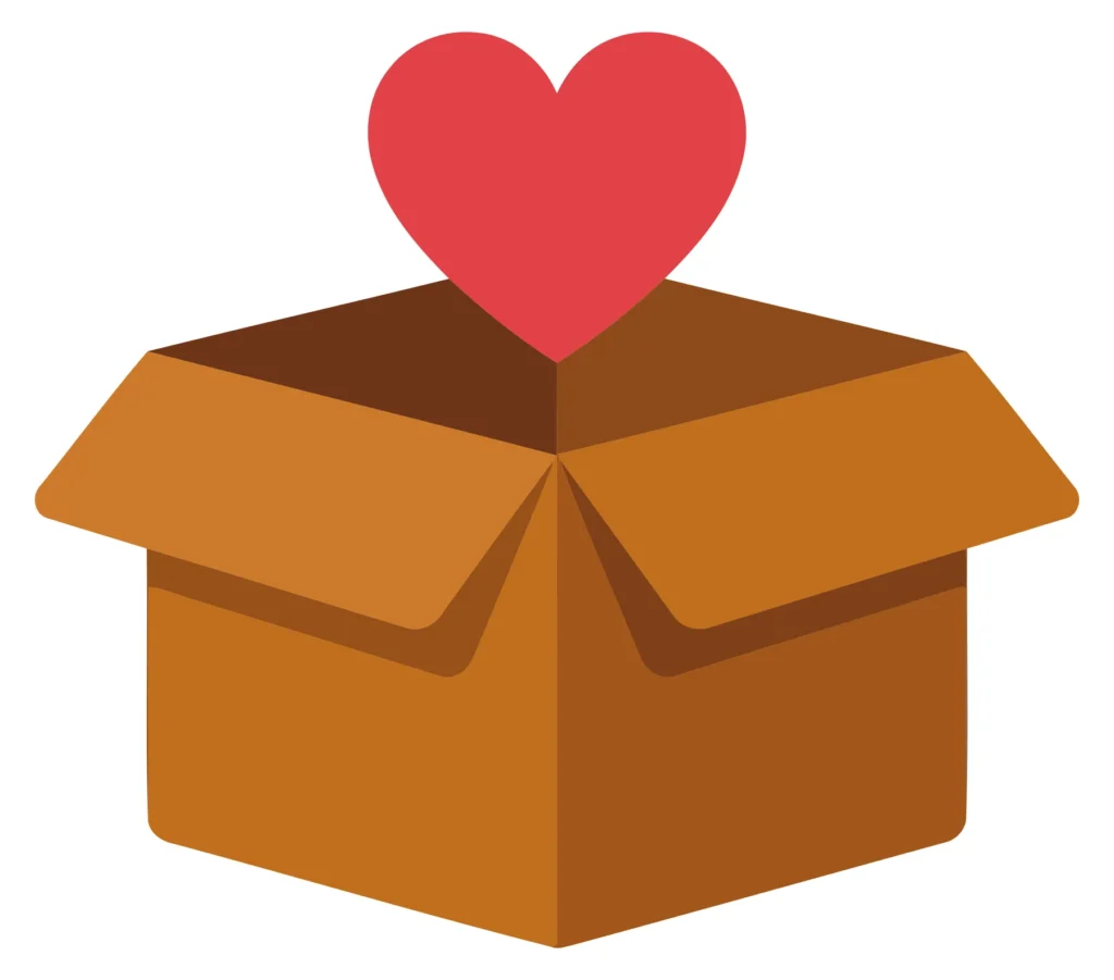 A red heart on top of an open gift box icon