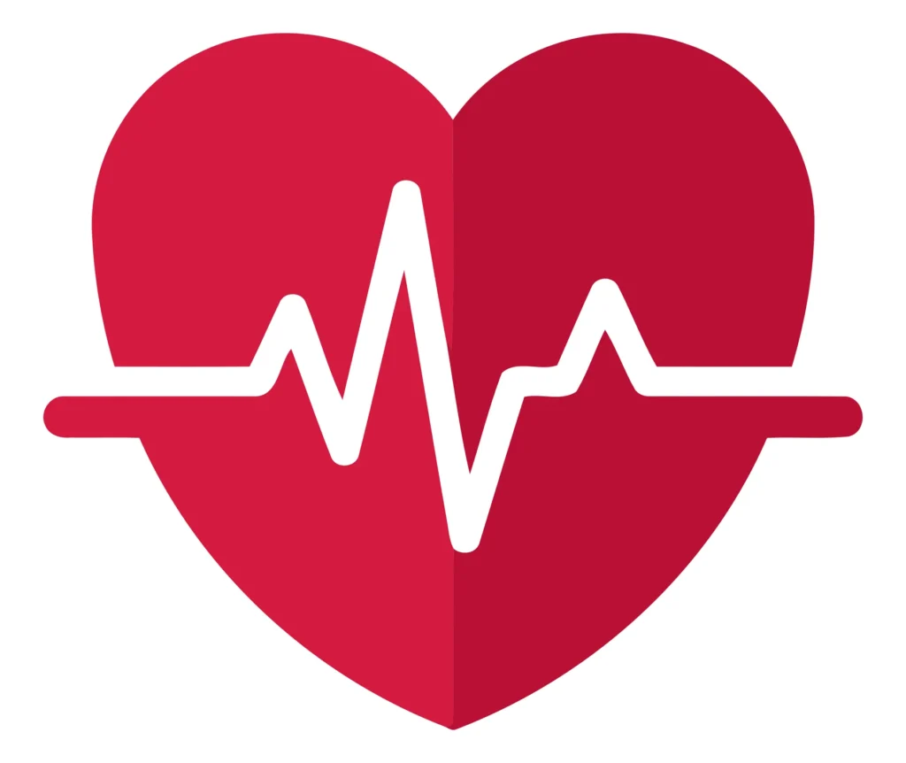 A red heart with a white ECG wave graphic inside