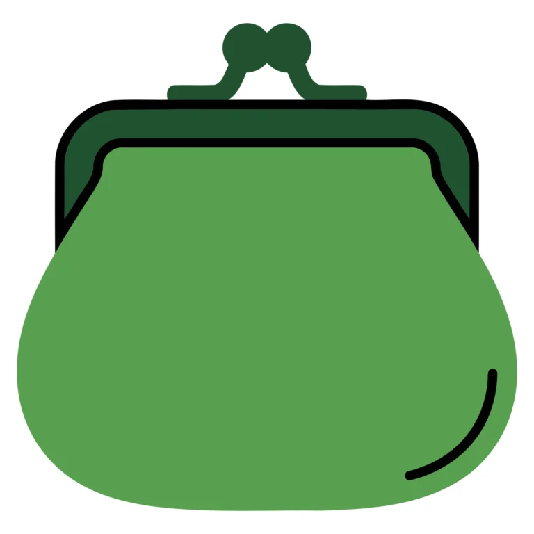 A flat, stylized green purse icon with a handle and flap closure
