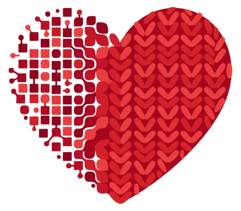 A stylized red heart with geometric patterns in a vector illustration