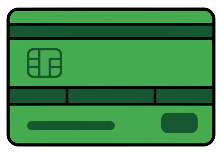 A stylized green business credit card with magnetic stripe and chip symbol in vector design.