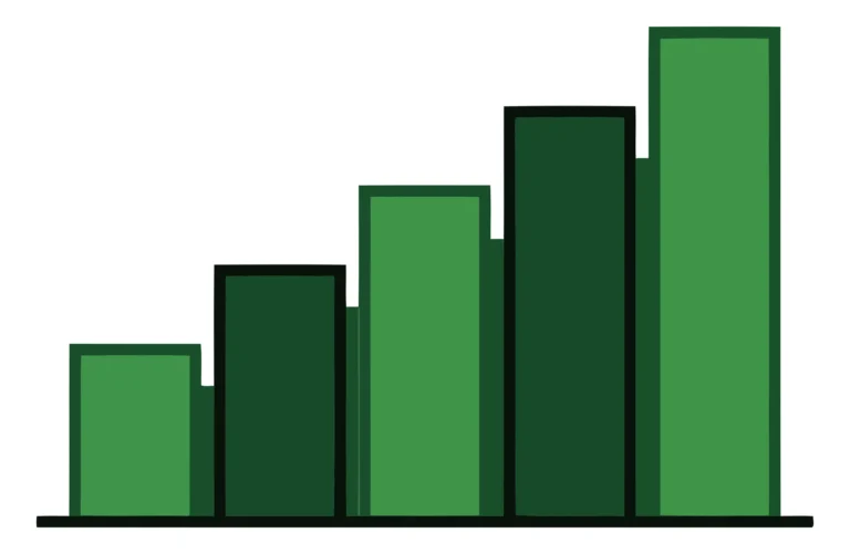 A series of green gradient-filled bars arranged in ascending order forming an abstract bar chart illustration