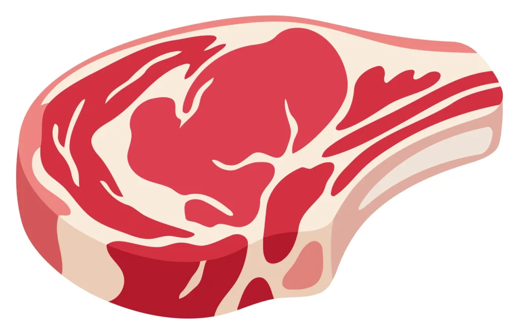 A stylized illustration of a beef steak with visible muscle fibers