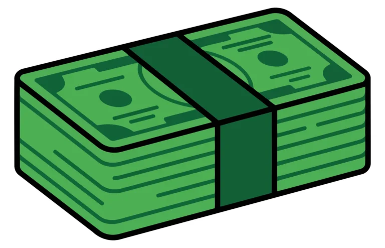 A flat design illustration of green dollar bills stacked in a rectangular arrangement