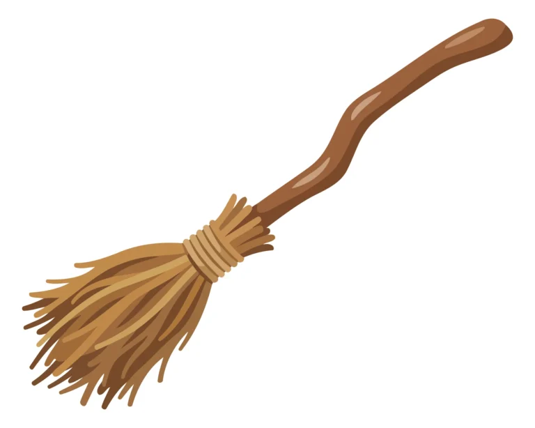 A wooden broom with straw bristles in a clean vector illustration