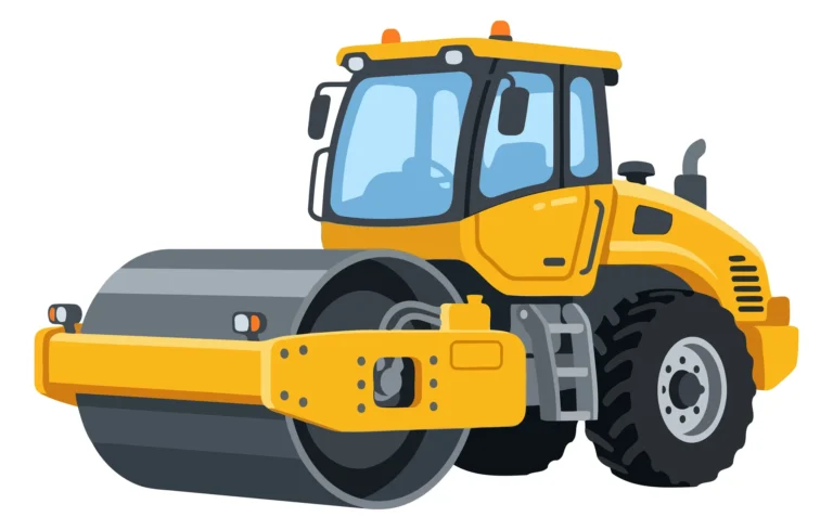 Yellow Construction Road Roller Vehicle Illustration