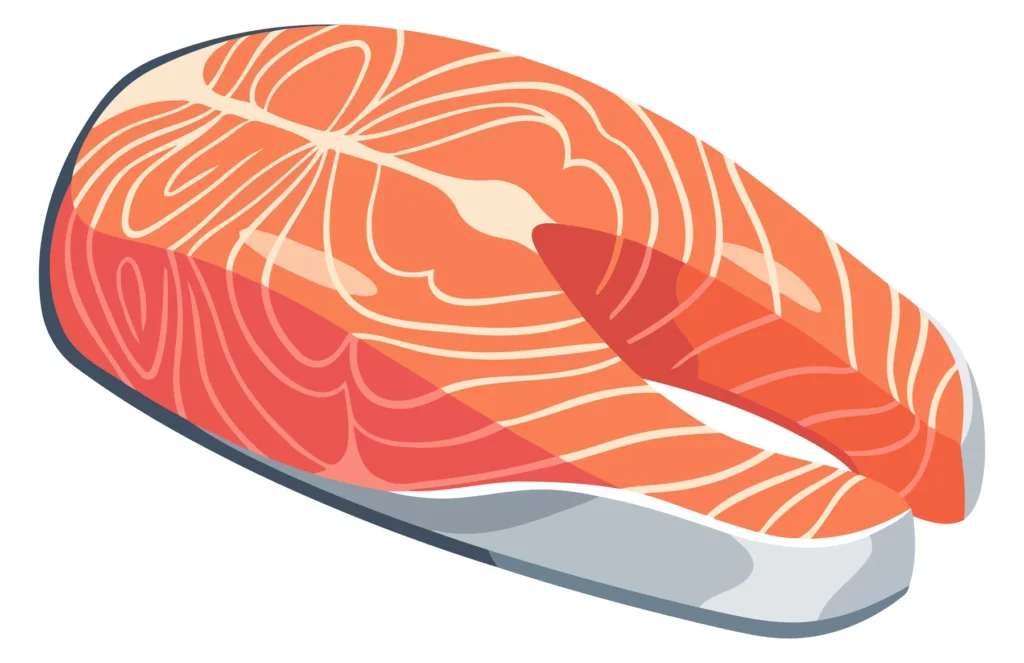A stylized vector illustration of a cooked salmon fillet with grill marks