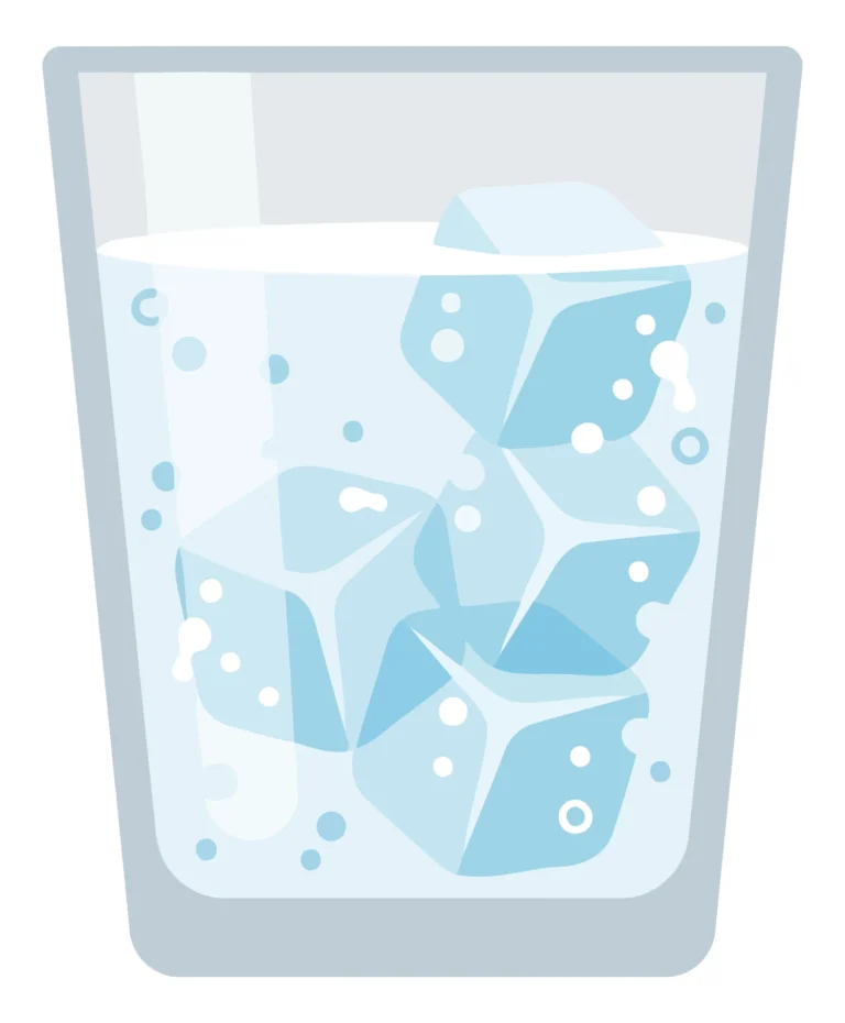 A glass filled with water and blue ice cubes in a stylized vector illustration