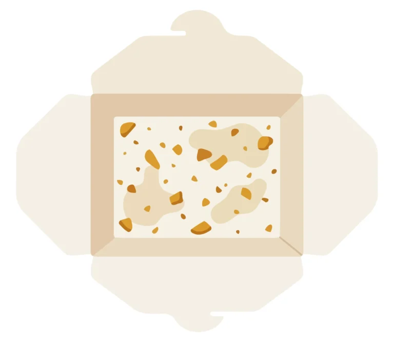 A light beige container with golden spice crystals inside in an abstract design illustration