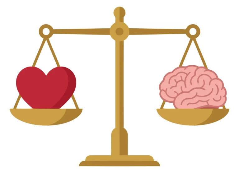 Balanced Heart and Brain Icons on Scale