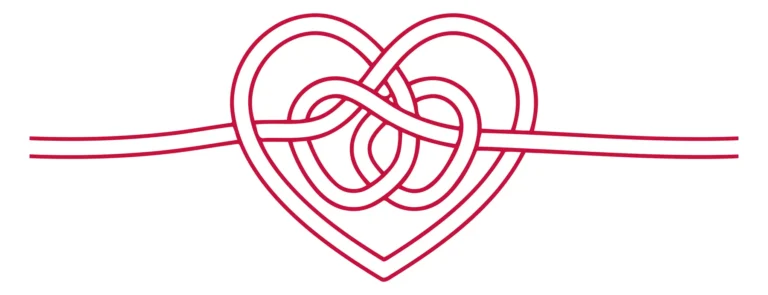 A minimalist vector illustration of a heart with a decorative knot intertwined around it