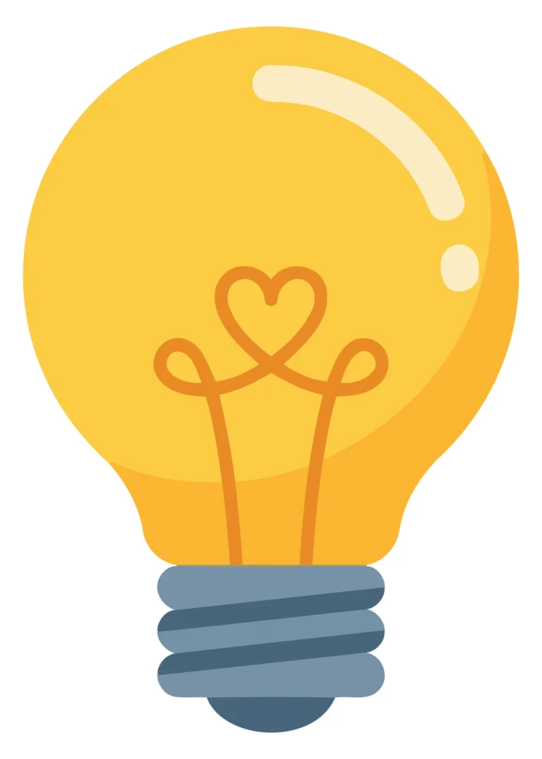 A bright yellow vector lightbulb with a heart symbol inside