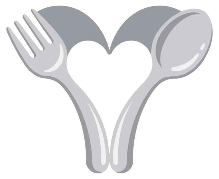 A heart formed by a stylized fork and spoon in an abstract design