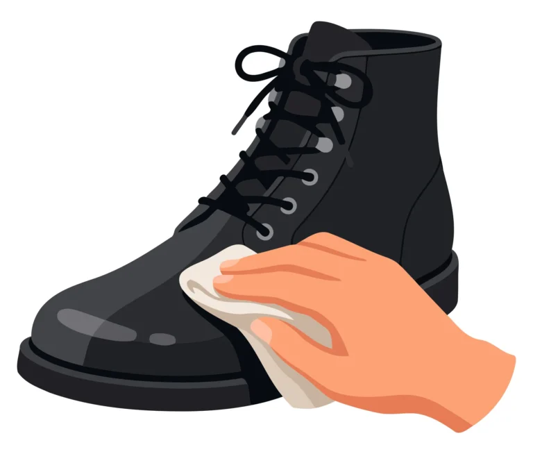 A hand lacing up a black leather boot in a clean, minimalist illustration