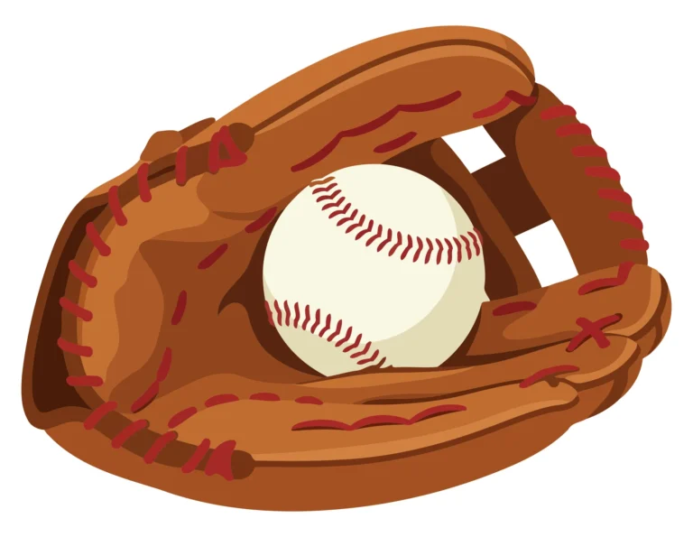 A baseball glove holding a baseball in a vector illustration style