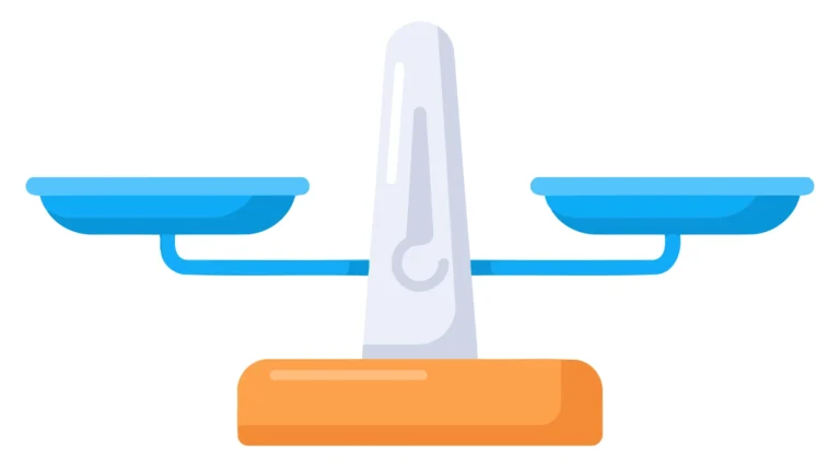 A balanced scale icon with blue pans and an orange base showing equality or equilibrium.