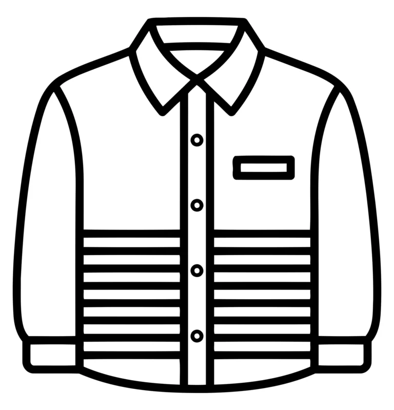 A minimalist black and white illustration of a striped button-up shirt