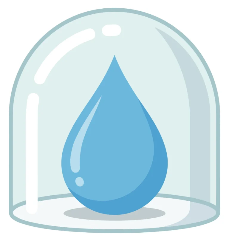 Blue water droplet inside transparent dome