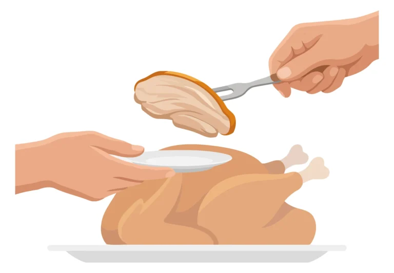 Hand serving mashed potatoes with fork on roasted turkey