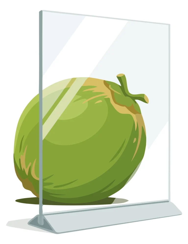 Illustrated coconut fruit in transparent stand