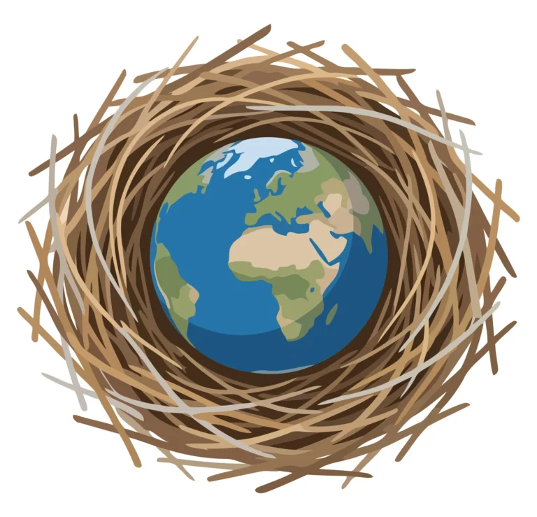 Earth nestled in natural woven nest illustration