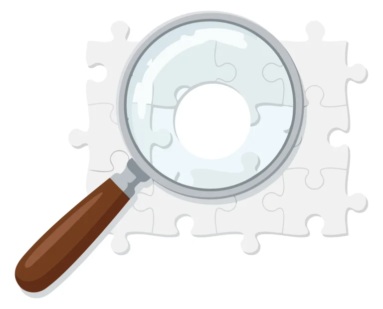 Magnifying Glass Examining Puzzle Piece