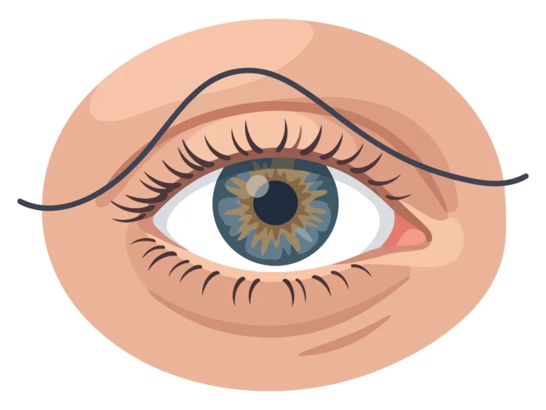 Illustrated close-up of an eye with eyelashes